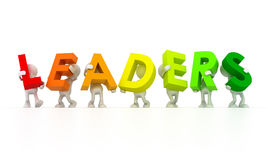 Image of white characters holding the letters of the word leader